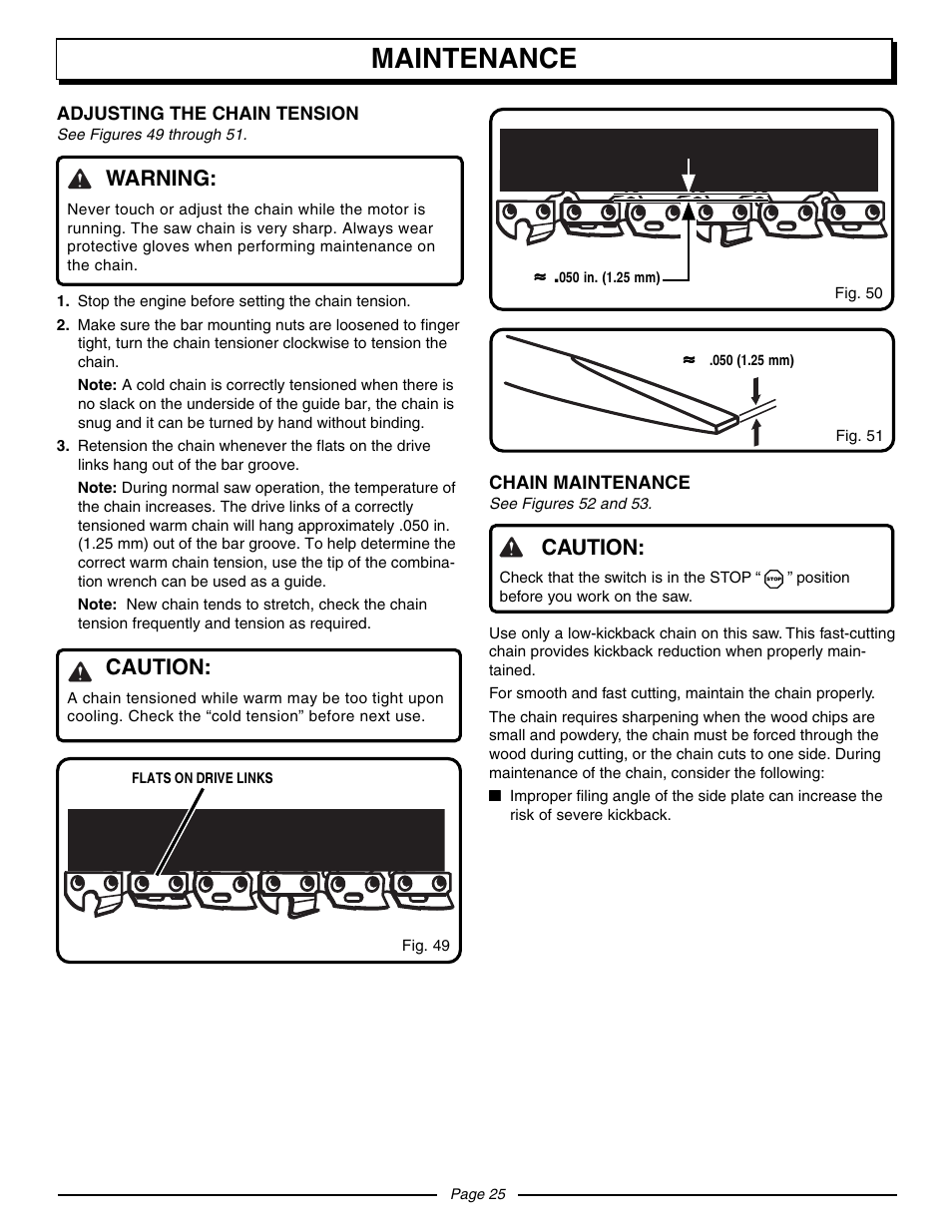 Maintenance, Warning, Caution | Homelite UT10530 User Manual | Page 25 / 36