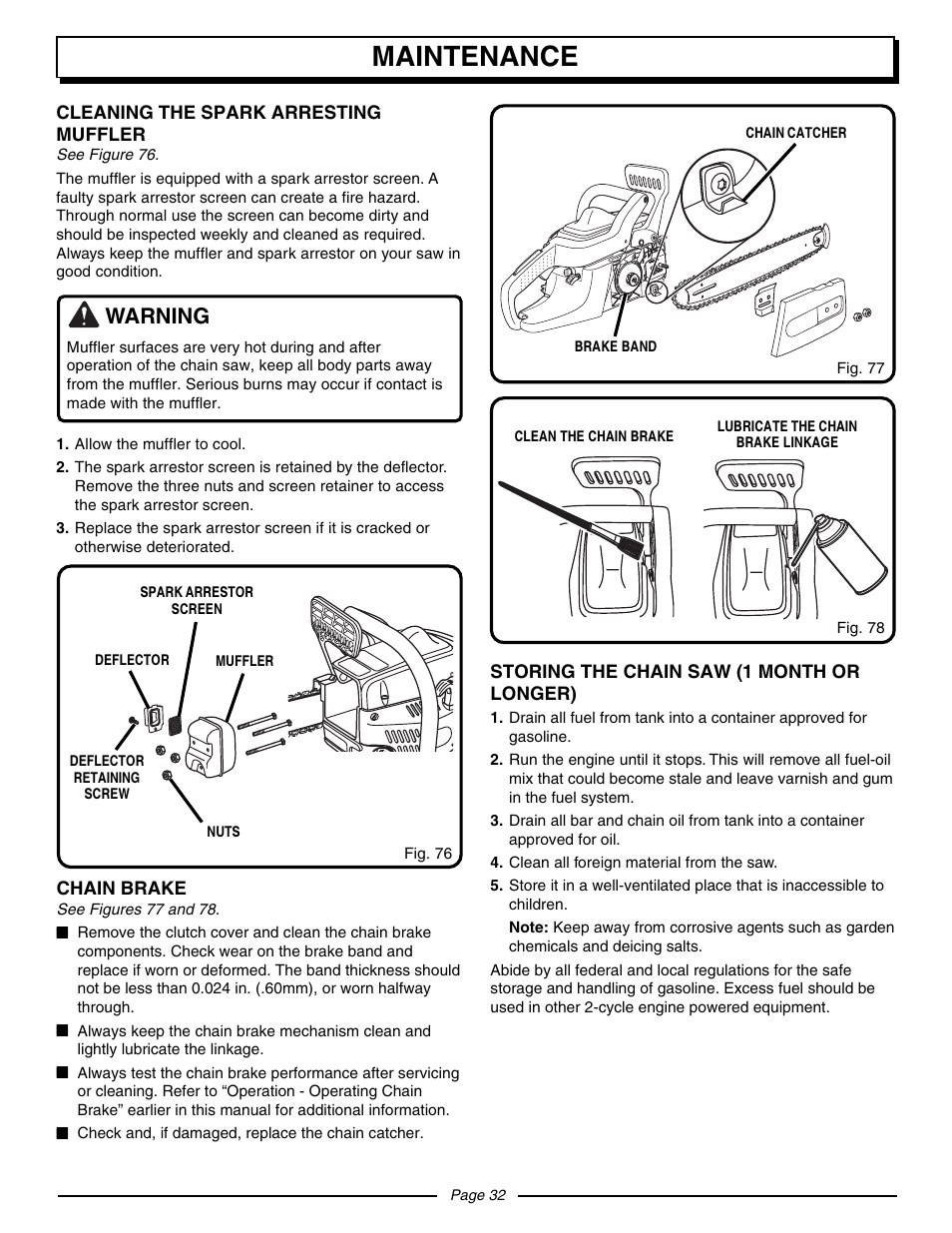 Maintenance, Warning | Homelite UT10530 User Manual | Page 32 / 36