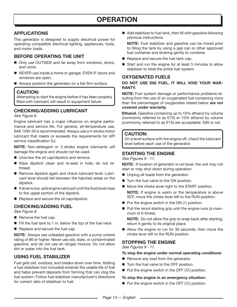 Operation | Homelite HGCA5700 User Manual | Page 17 / 60