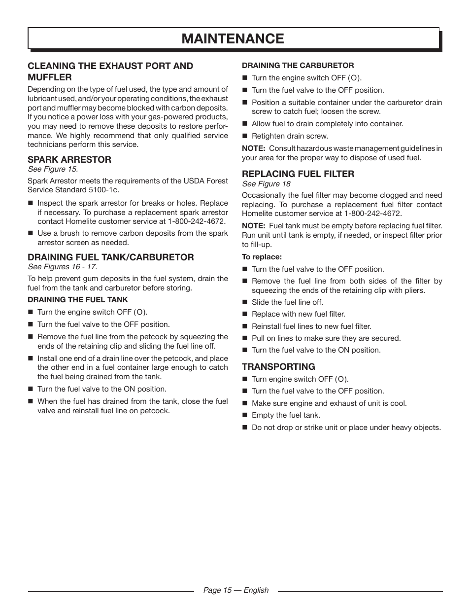 Maintenance | Homelite HGCA5700 User Manual | Page 19 / 60