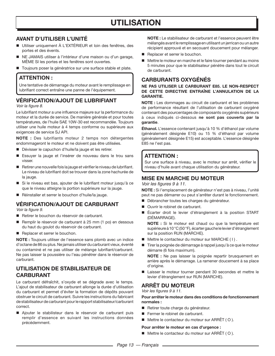 Utilisation | Homelite HGCA5700 User Manual | Page 35 / 60