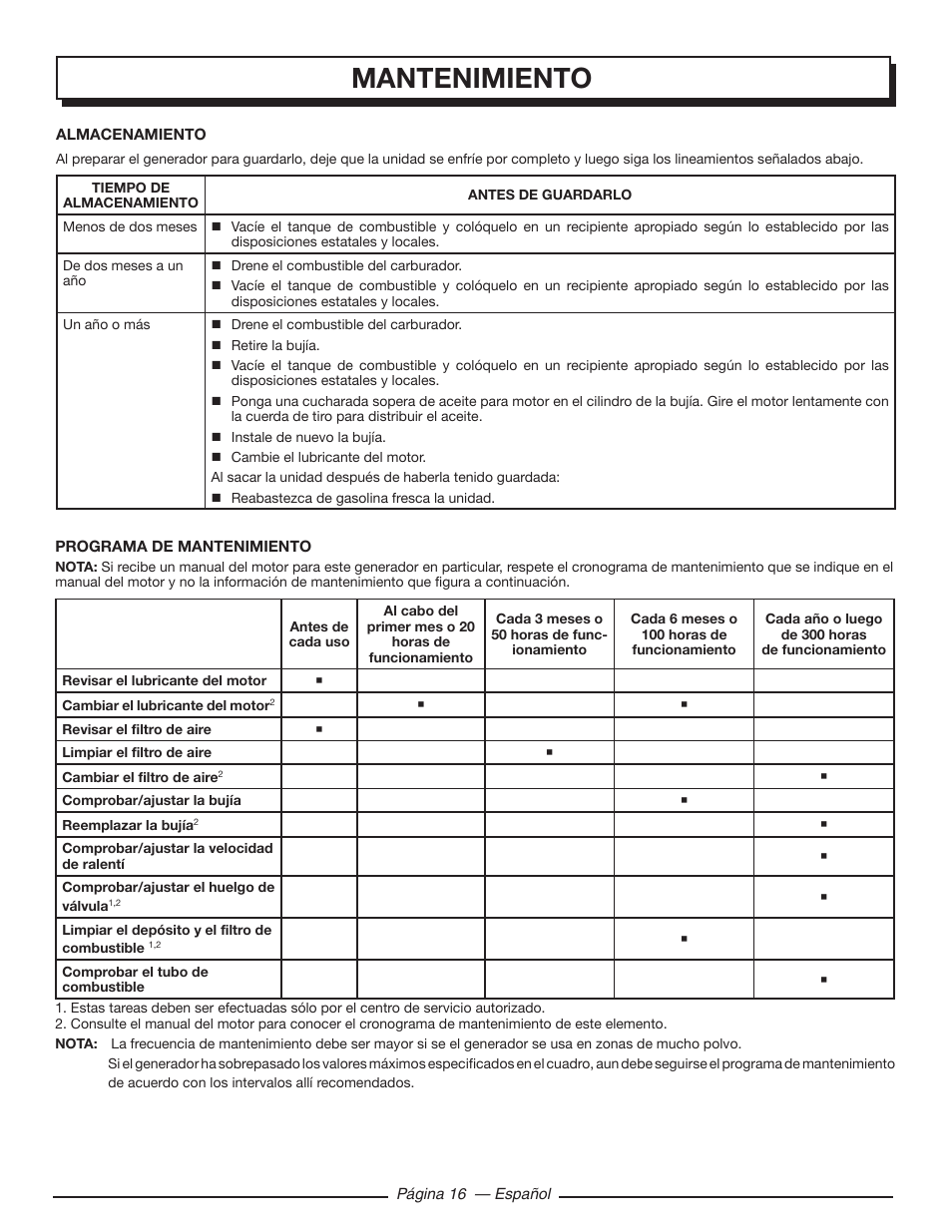 Mantenimiento | Homelite HGCA5700 User Manual | Page 56 / 60