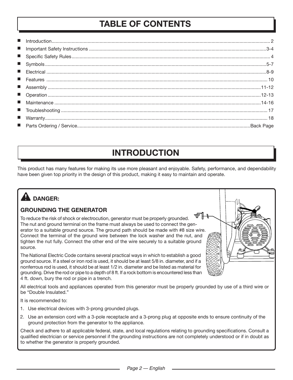 Table of contents introduction | Homelite HGCA5700 User Manual | Page 6 / 60