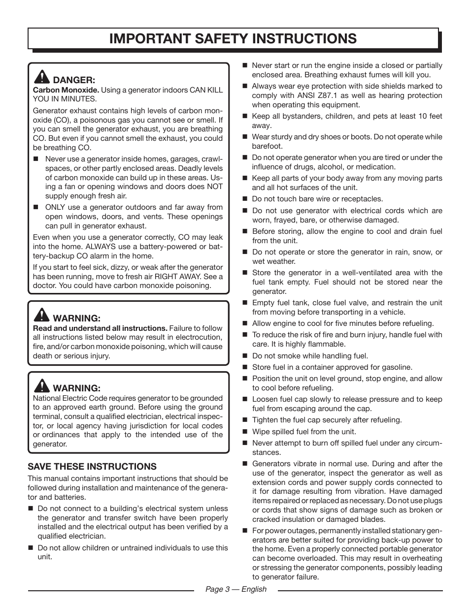 Important safety instructions | Homelite HGCA5700 User Manual | Page 7 / 60