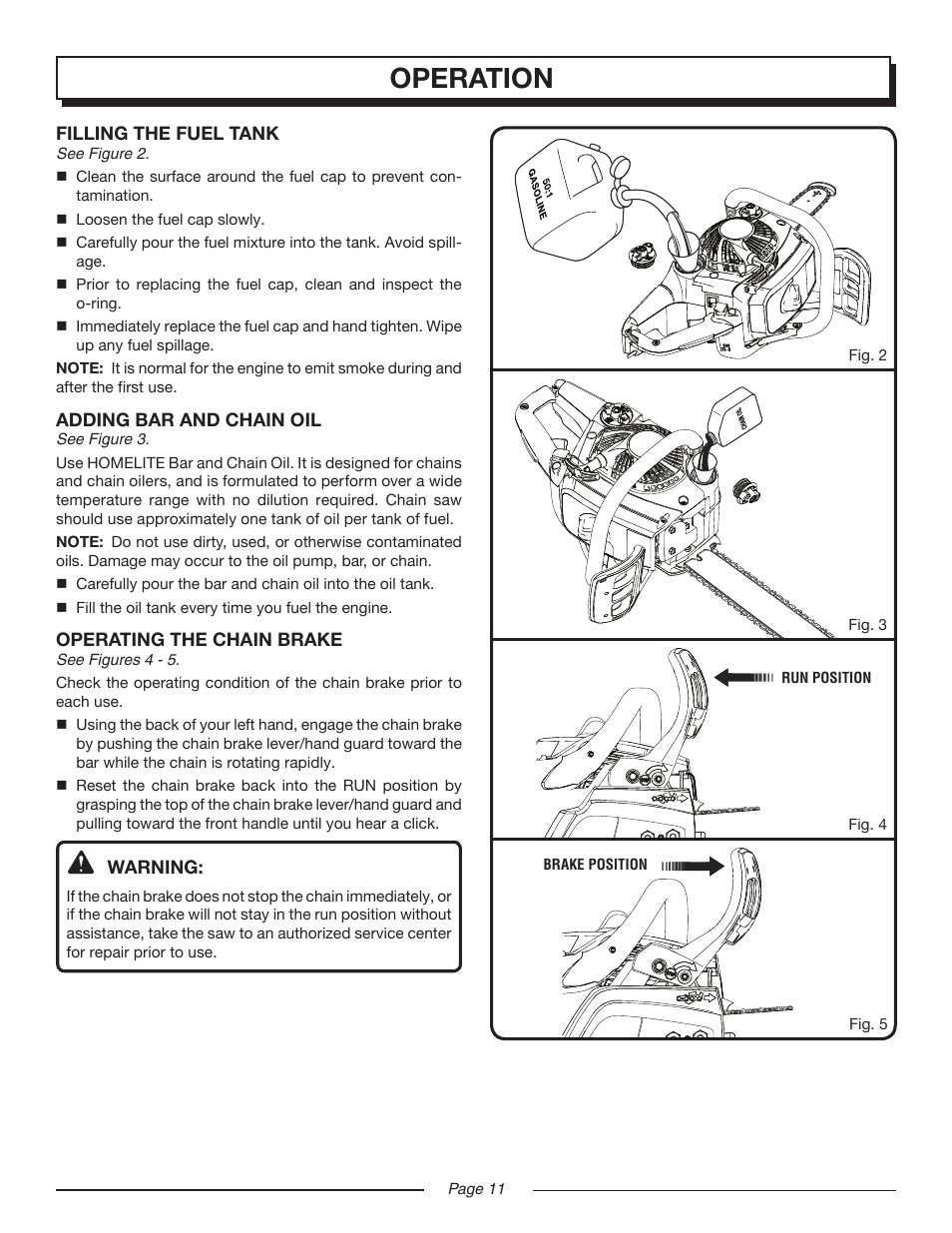 Operation | Homelite UT10552 User Manual | Page 11 / 38