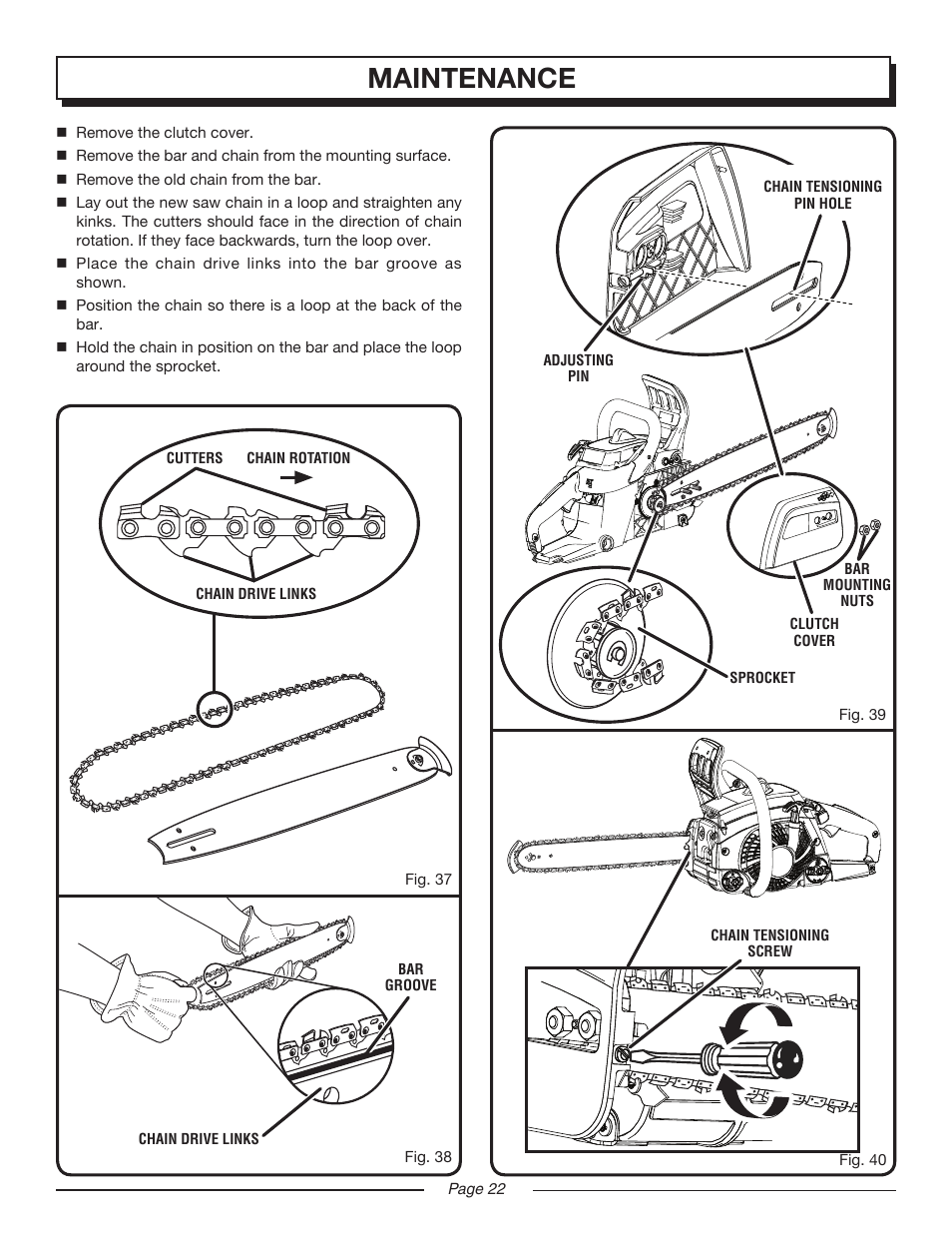 Maintenance | Homelite UT10552 User Manual | Page 22 / 38