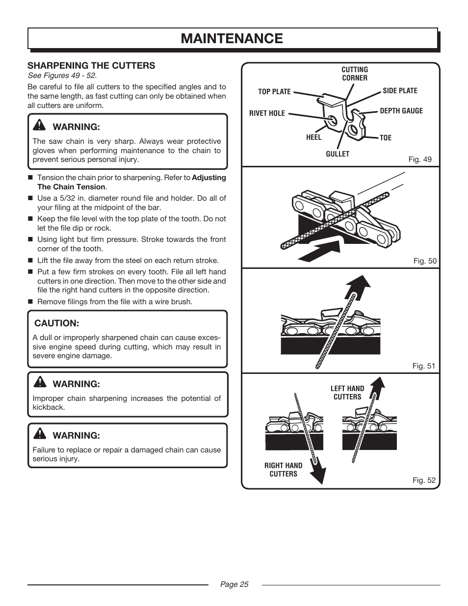 Maintenance | Homelite UT10552 User Manual | Page 25 / 38