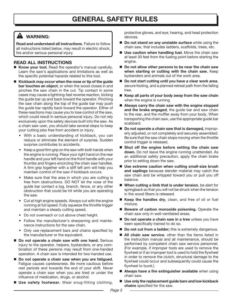 General safety rules | Homelite UT10552 User Manual | Page 3 / 38