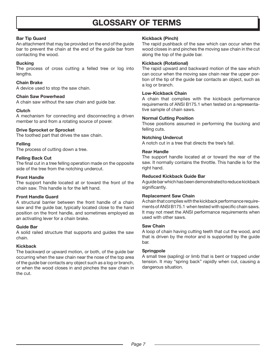 Glossary of terms | Homelite UT10552 User Manual | Page 7 / 38