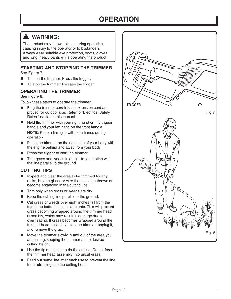 Operation, Warning | Homelite VERSALITE UT41002A User Manual | Page 10 / 18