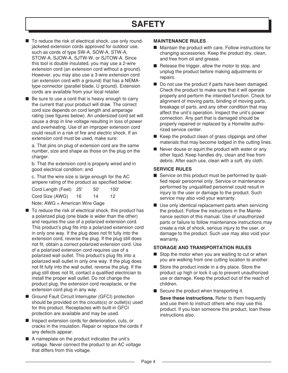 Safety | Homelite VERSALITE UT41002A User Manual | Page 4 / 18