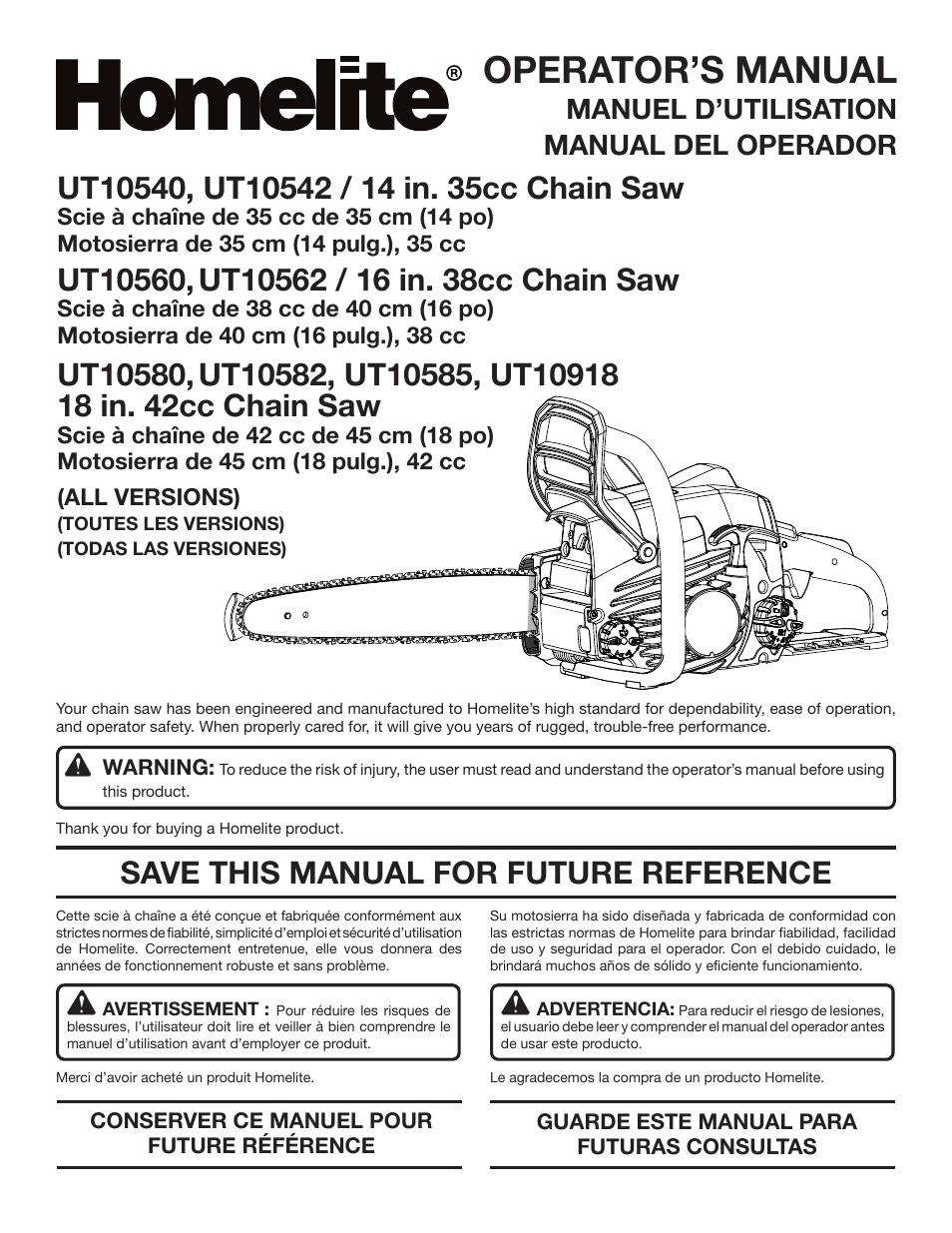 Homelite UT10582 User Manual | 124 pages