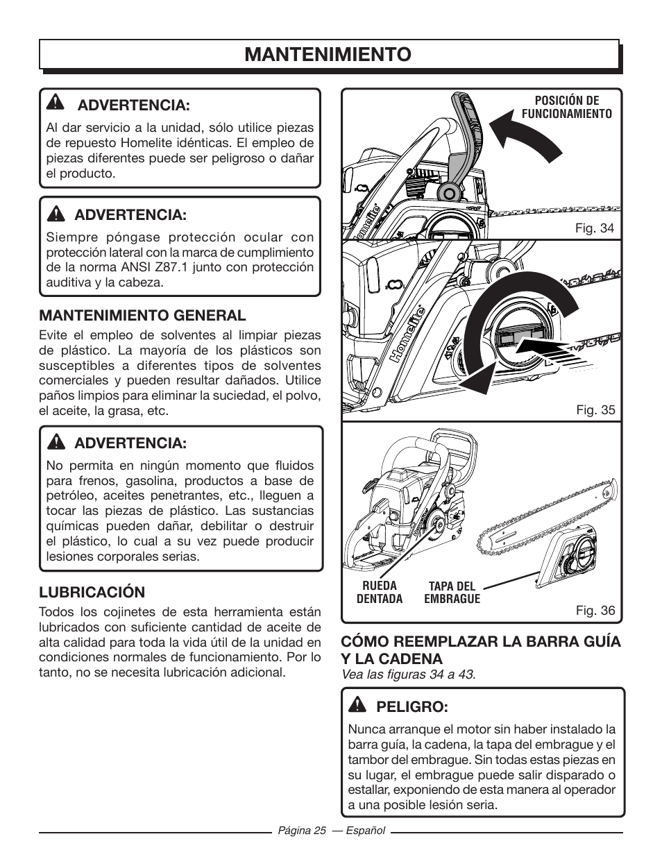 Mantenimiento | Homelite UT10582 User Manual | Page 106 / 124