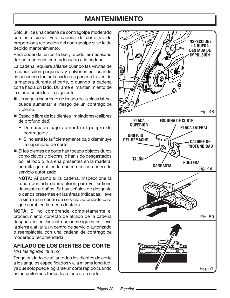 Mantenimiento | Homelite UT10582 User Manual | Page 110 / 124