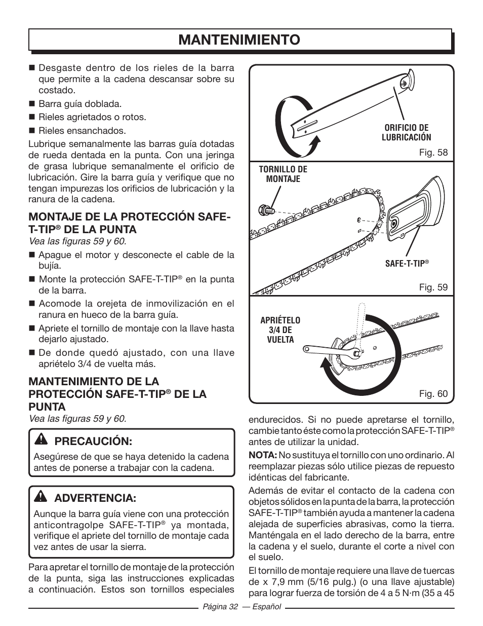 Mantenimiento | Homelite UT10582 User Manual | Page 113 / 124