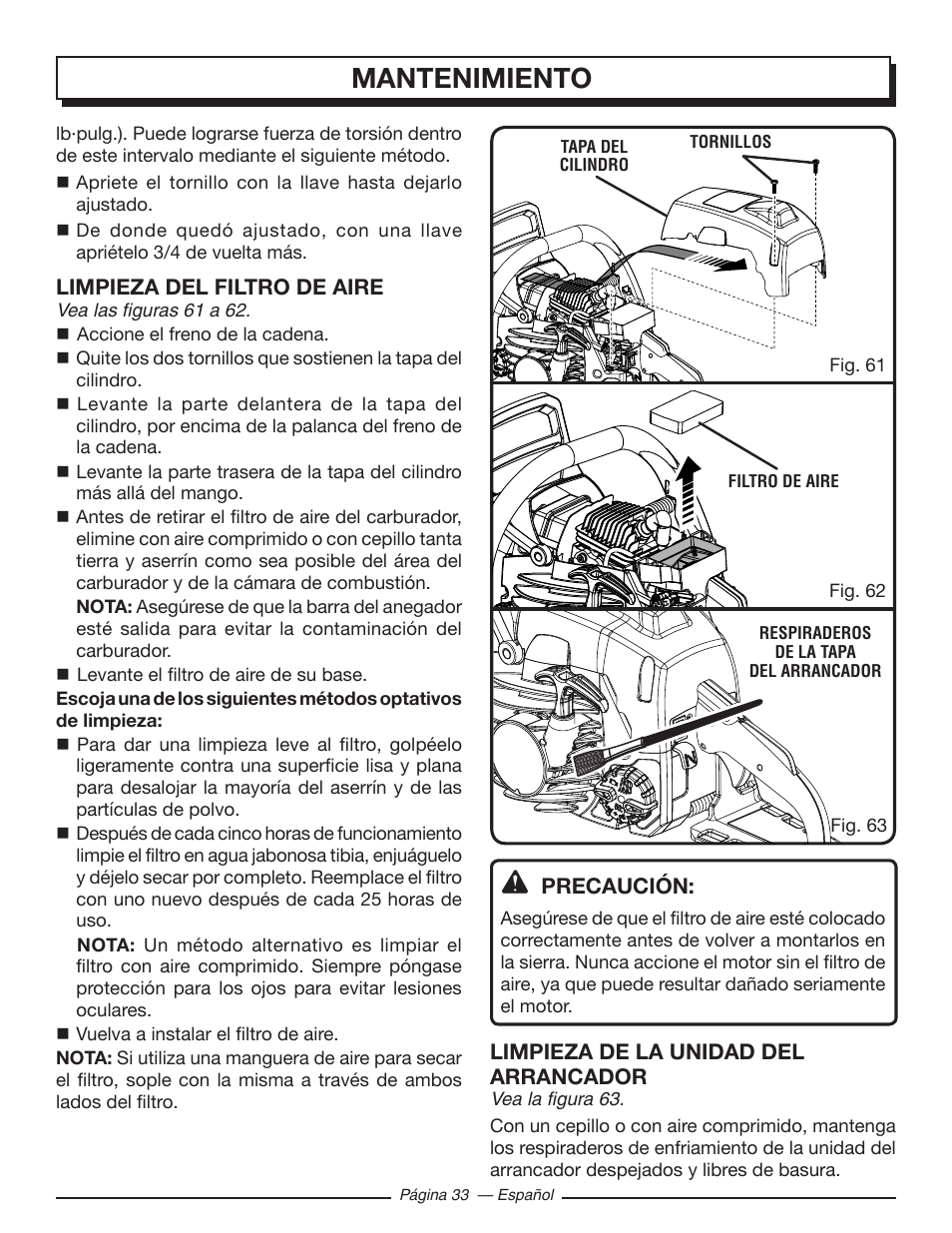 Mantenimiento | Homelite UT10582 User Manual | Page 114 / 124