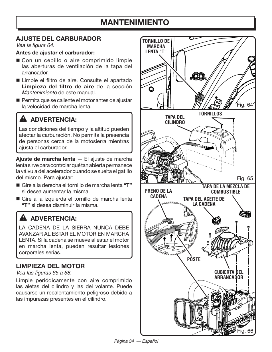 Mantenimiento | Homelite UT10582 User Manual | Page 115 / 124