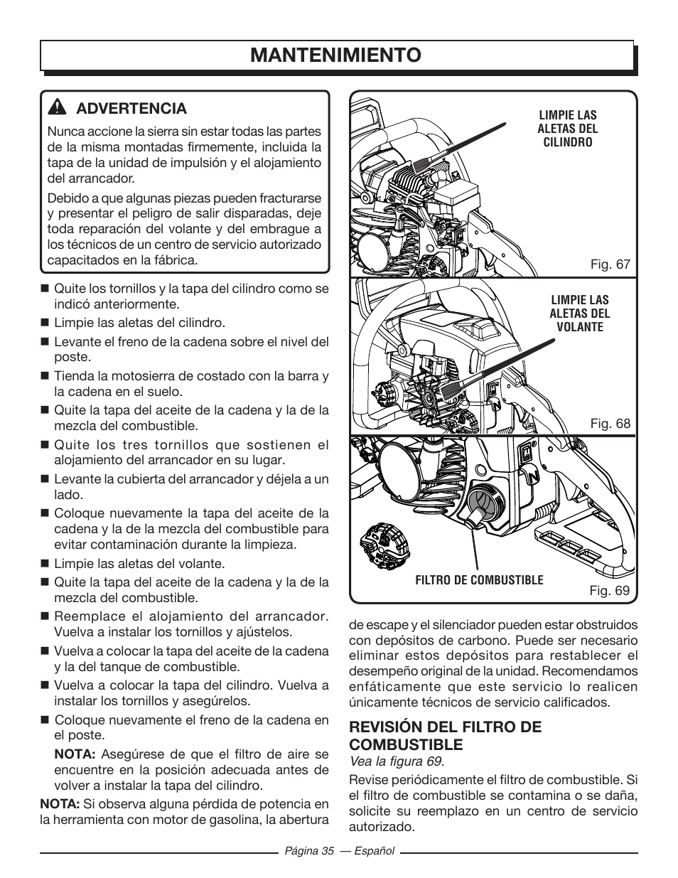 Mantenimiento | Homelite UT10582 User Manual | Page 116 / 124