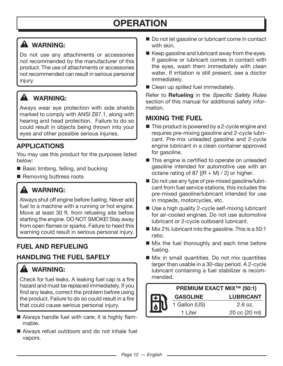 Operation | Homelite UT10582 User Manual | Page 12 / 124