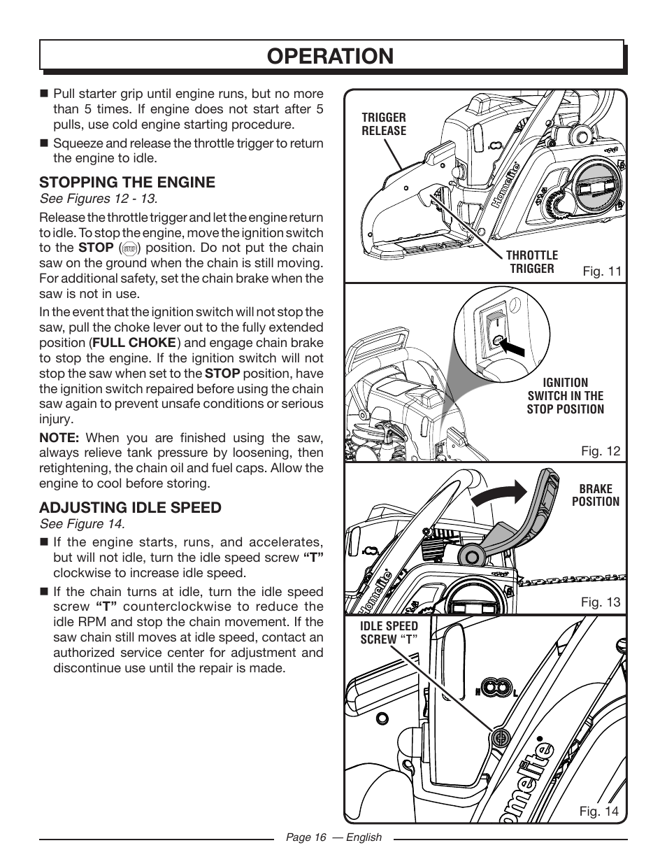 Operation | Homelite UT10582 User Manual | Page 16 / 124