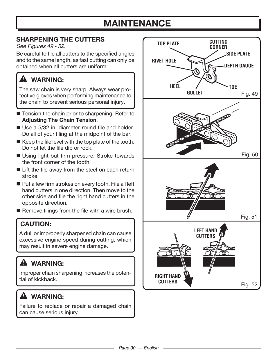 Maintenance | Homelite UT10582 User Manual | Page 30 / 124