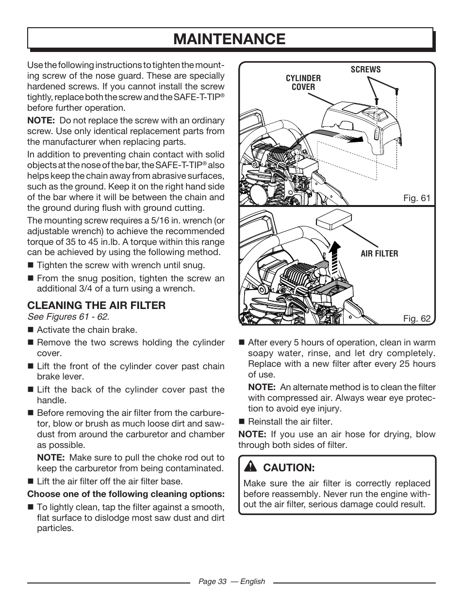 Maintenance | Homelite UT10582 User Manual | Page 33 / 124