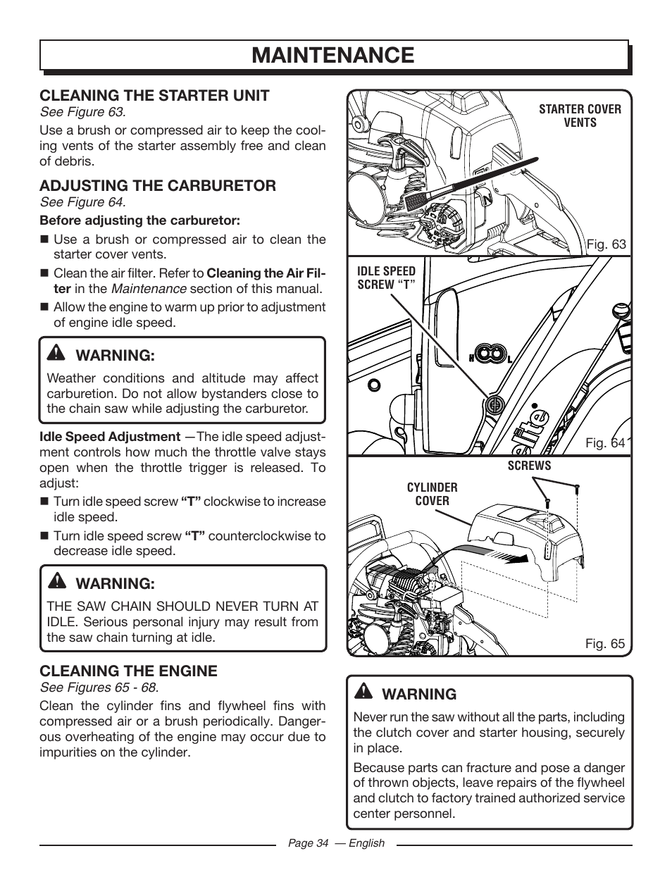 Maintenance | Homelite UT10582 User Manual | Page 34 / 124