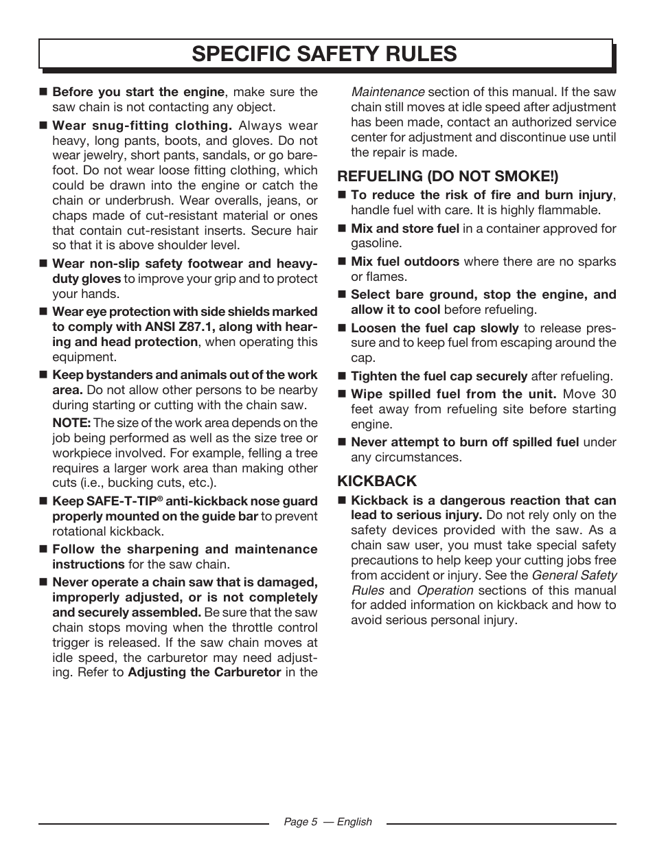 Specific safety rules | Homelite UT10582 User Manual | Page 5 / 124