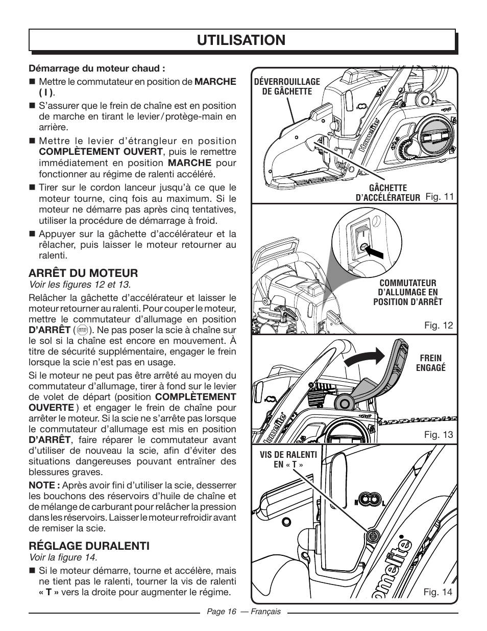 Utilisation | Homelite UT10582 User Manual | Page 57 / 124