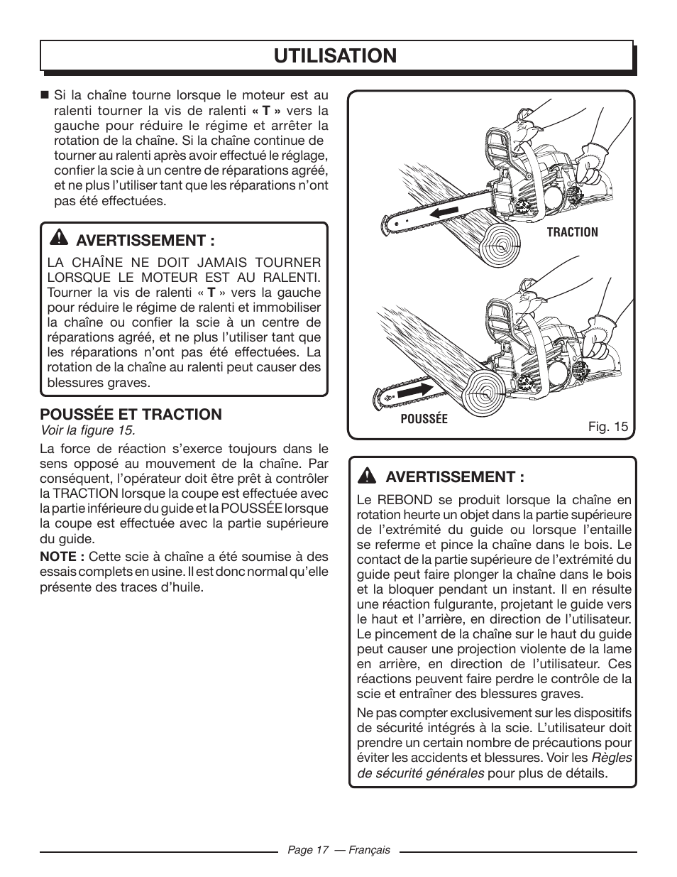 Utilisation | Homelite UT10582 User Manual | Page 58 / 124