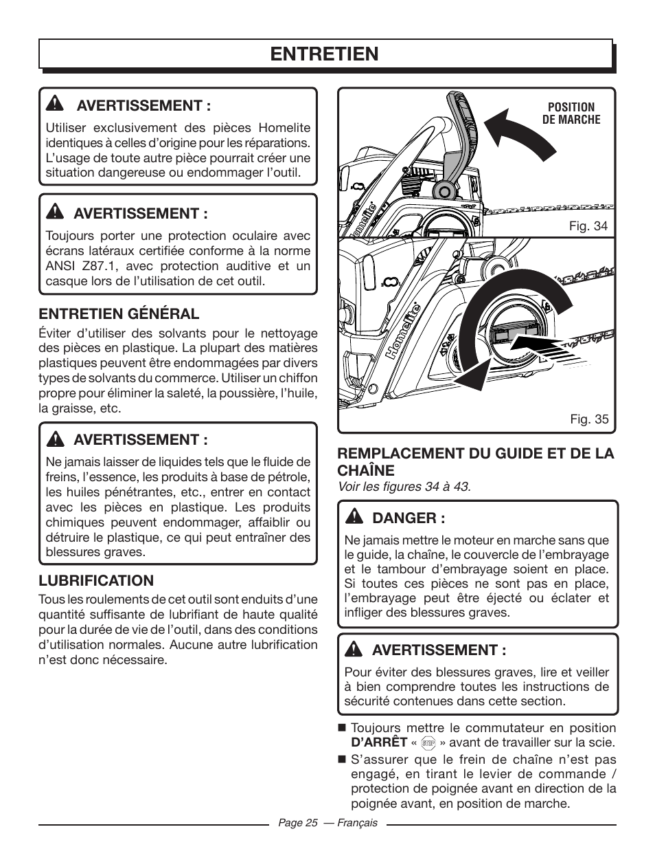 Entretien | Homelite UT10582 User Manual | Page 66 / 124