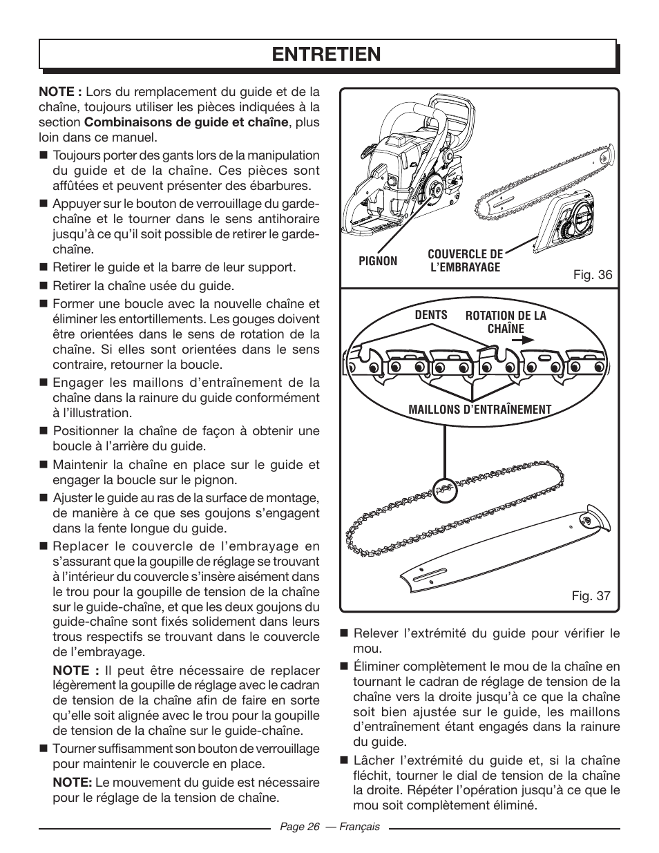 Entretien | Homelite UT10582 User Manual | Page 67 / 124