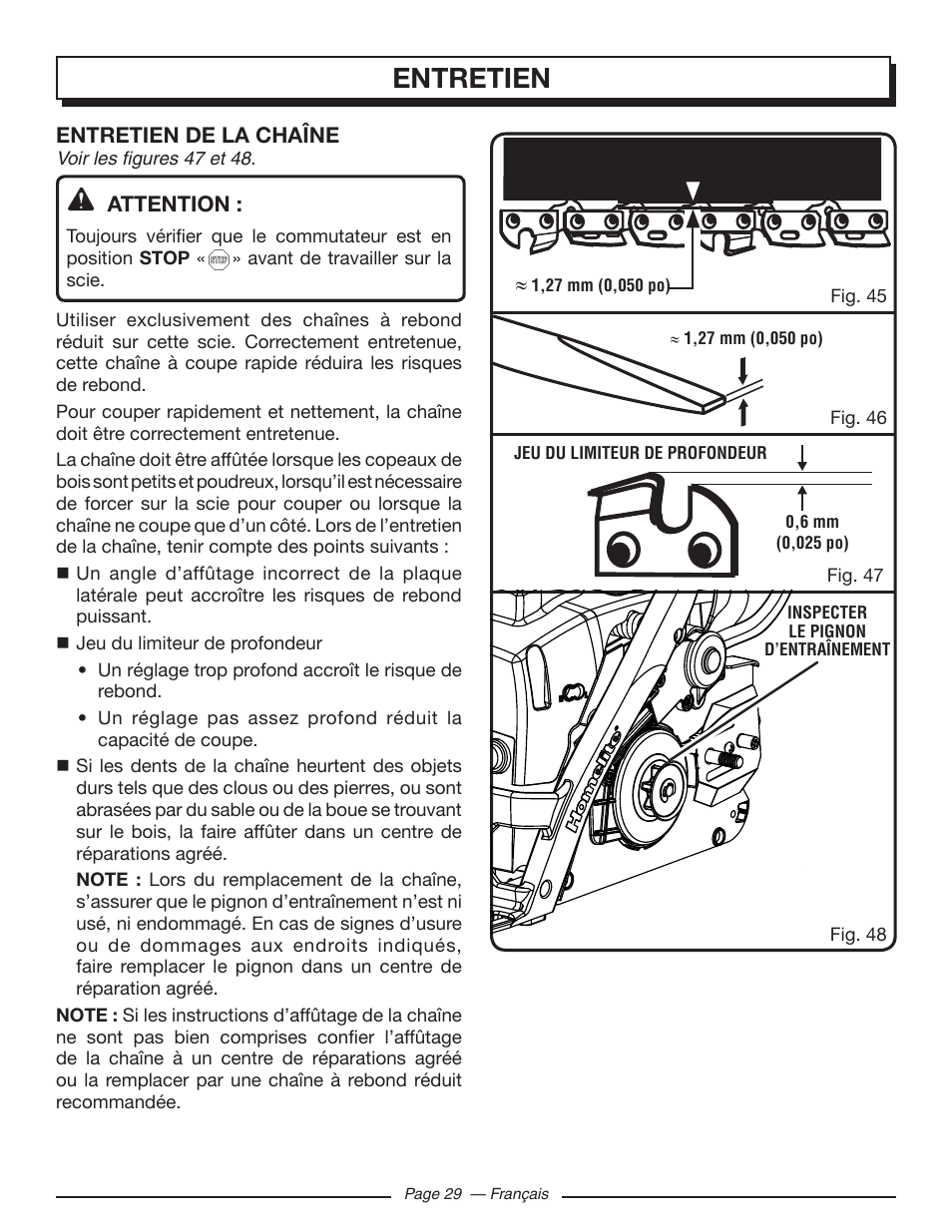 Entretien | Homelite UT10582 User Manual | Page 70 / 124