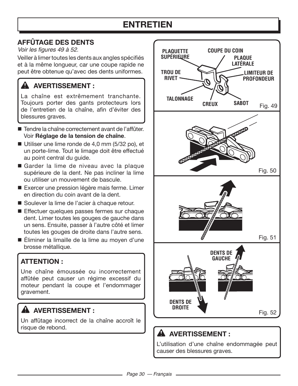 Entretien | Homelite UT10582 User Manual | Page 71 / 124