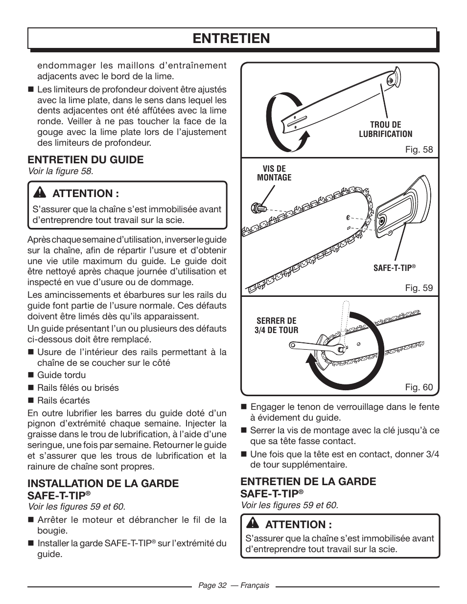 Entretien | Homelite UT10582 User Manual | Page 73 / 124