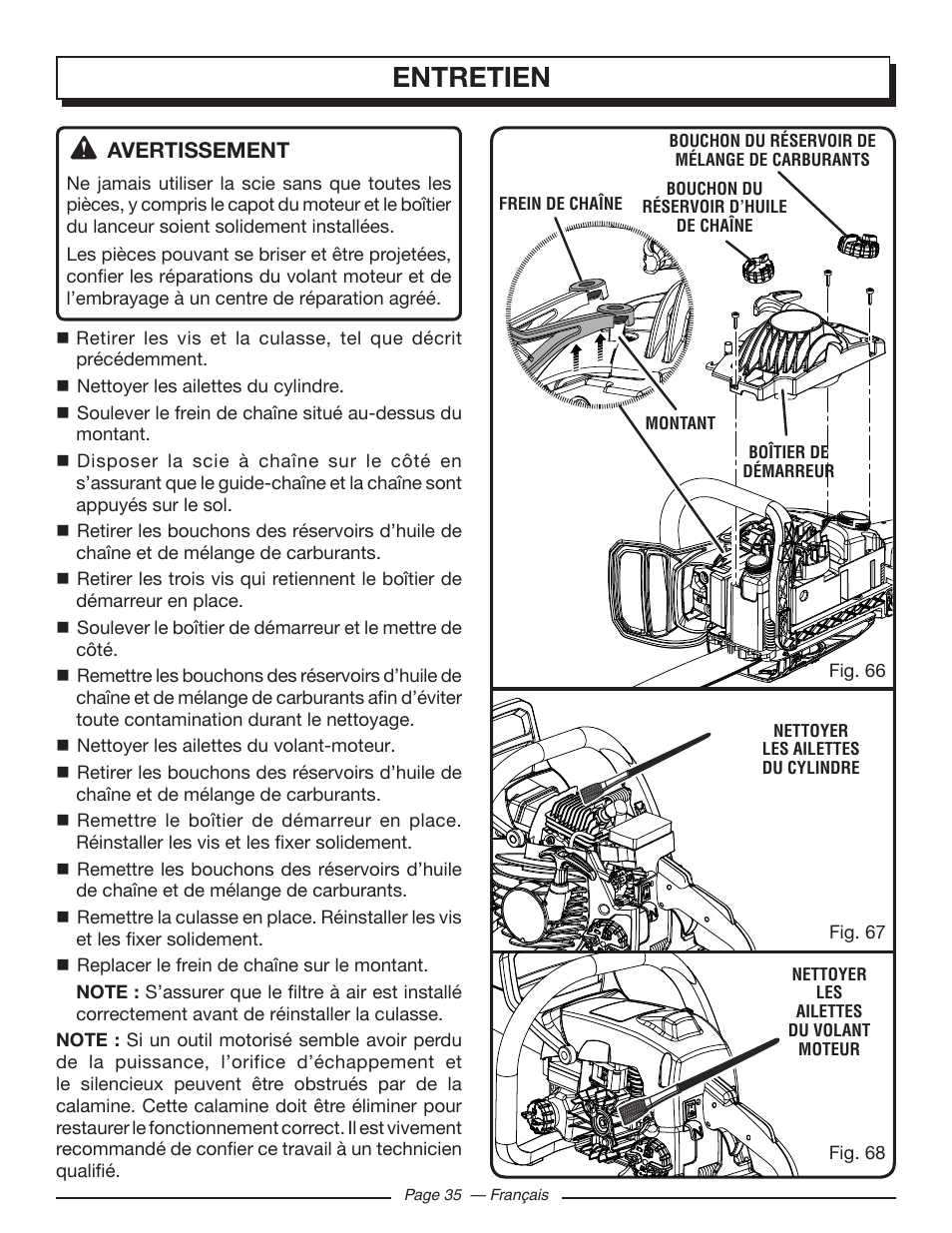 Entretien | Homelite UT10582 User Manual | Page 76 / 124