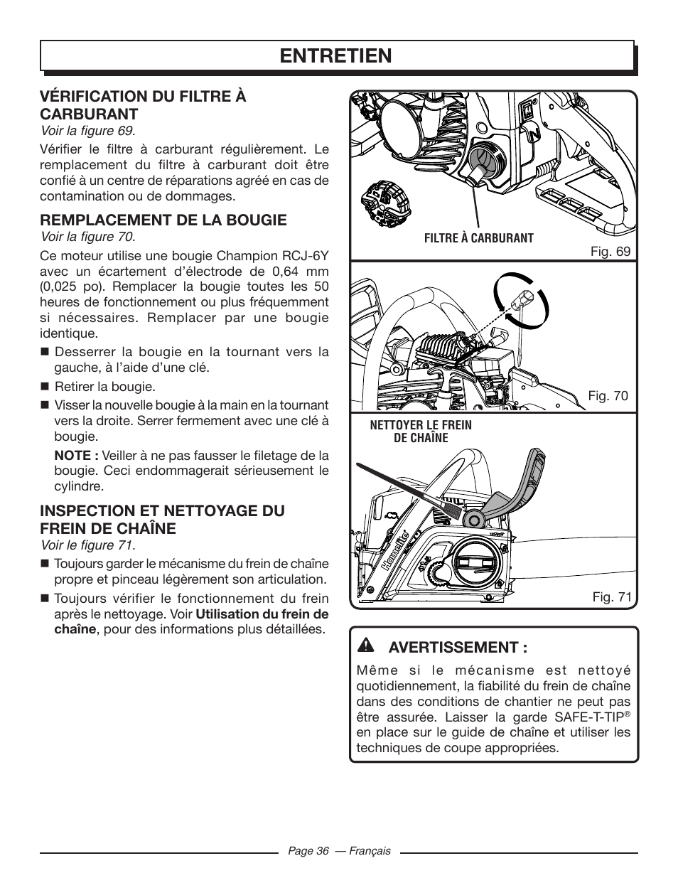 Entretien | Homelite UT10582 User Manual | Page 77 / 124