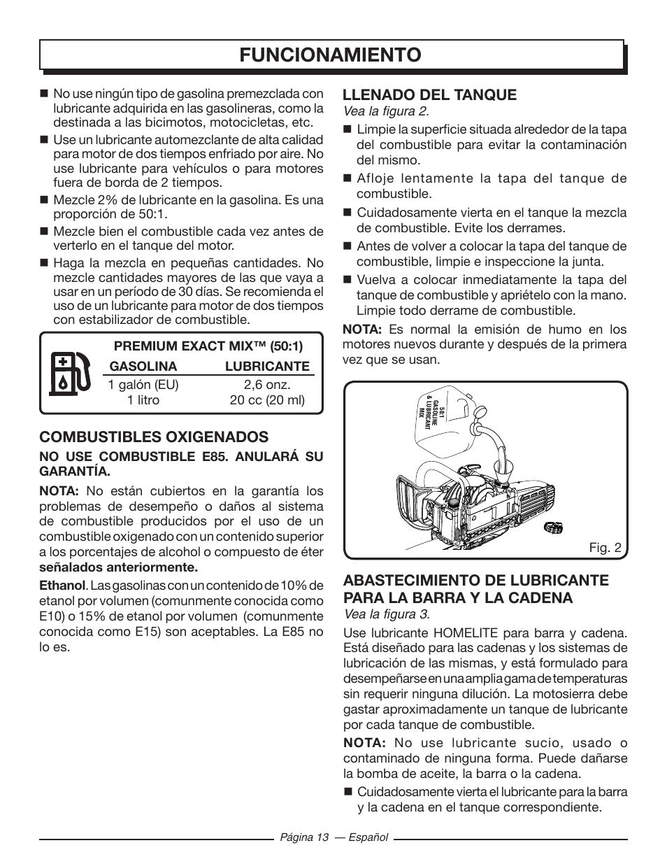 Funcionamiento | Homelite UT10582 User Manual | Page 94 / 124