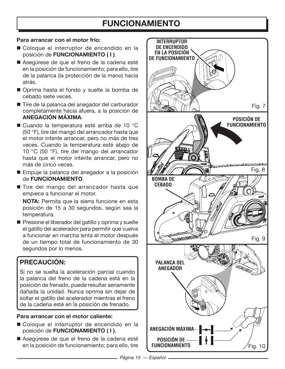 Funcionamiento, Precaución | Homelite UT10582 User Manual | Page 96 / 124