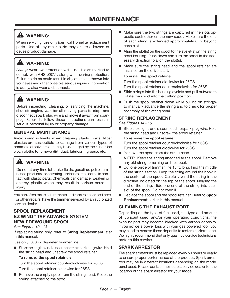 Maintenance | Homelite UT21006 User Manual | Page 13 / 44