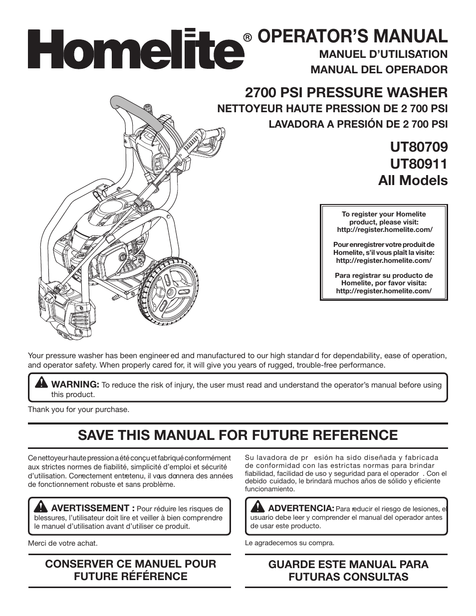 Homelite UT80709 User Manual | 66 pages