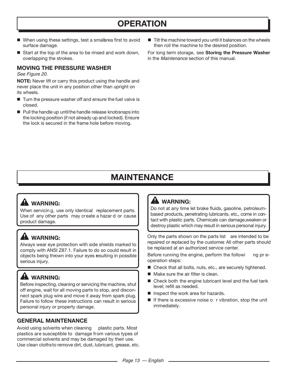 Maintenance, Operation | Homelite UT80709 User Manual | Page 19 / 66