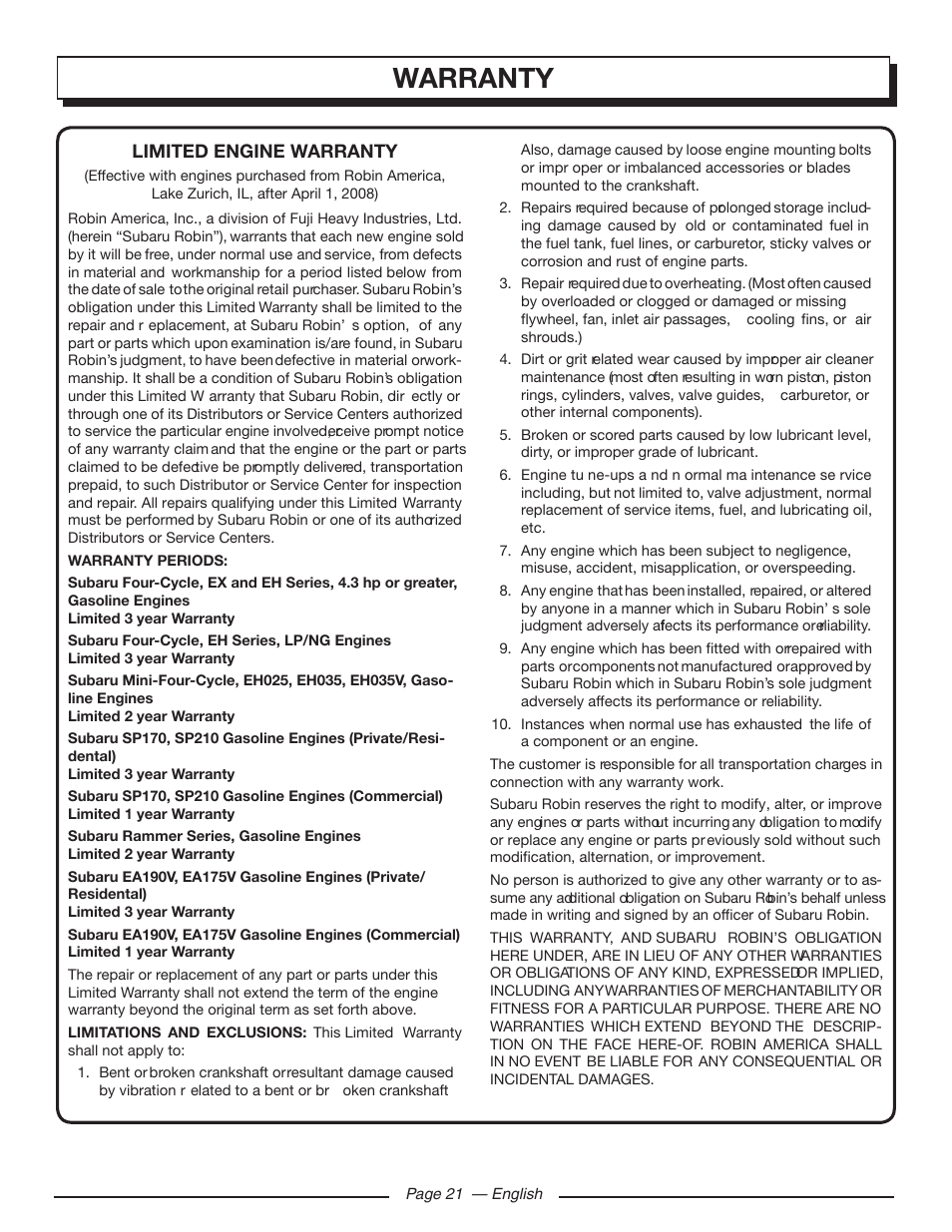 Warranty | Homelite UT80709 User Manual | Page 27 / 66