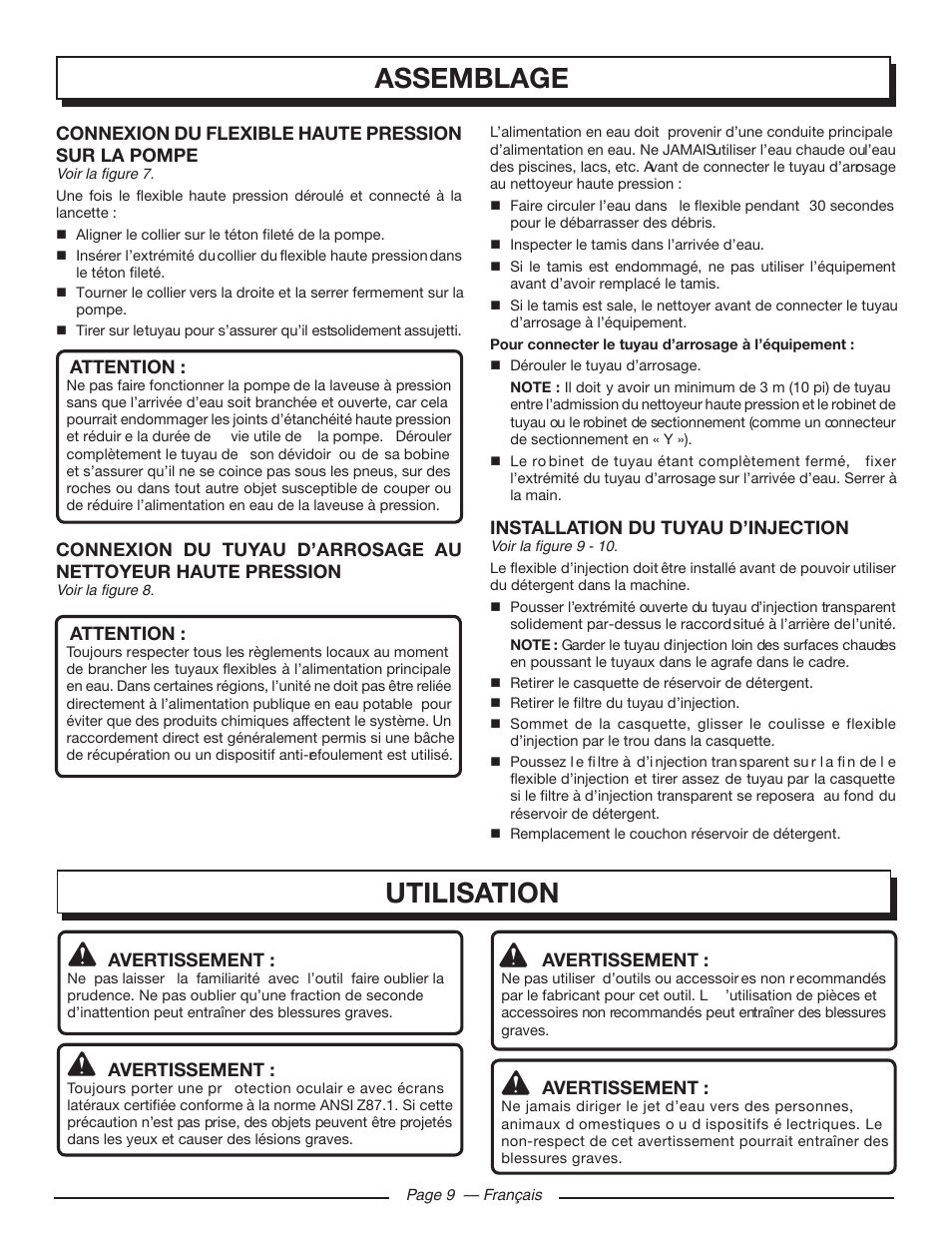 Assemblage, Utilisation | Homelite UT80709 User Manual | Page 34 / 66