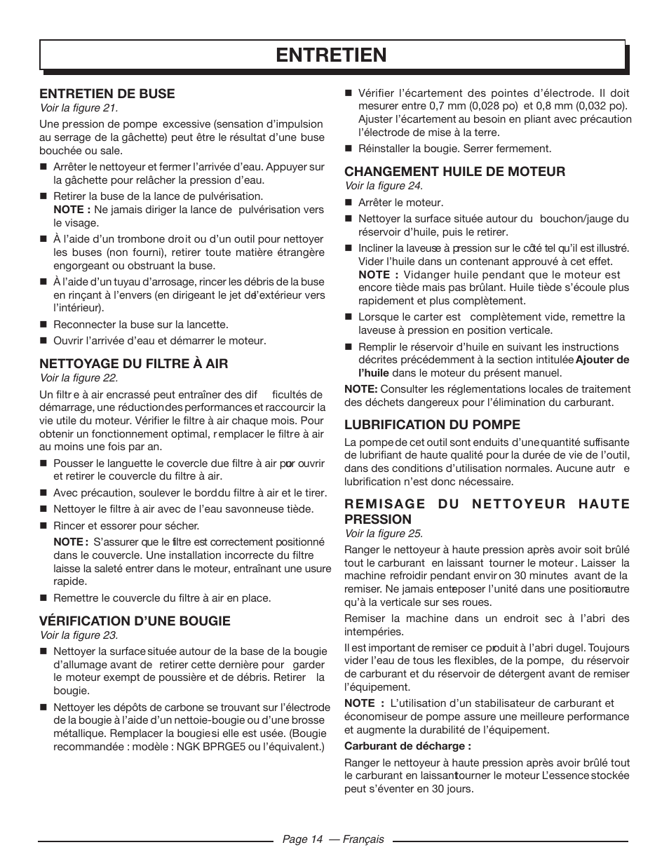 Entretien | Homelite UT80709 User Manual | Page 39 / 66