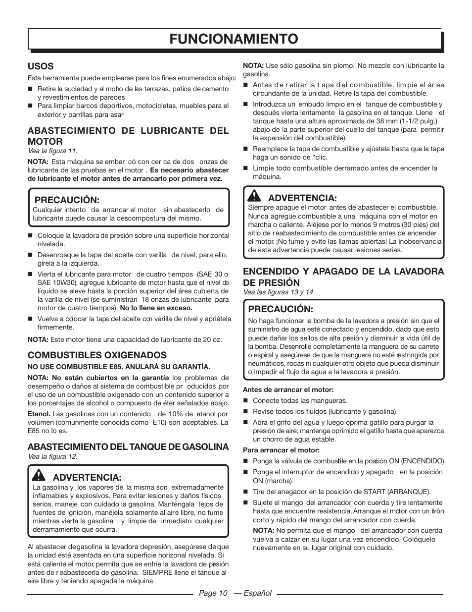 Funcionamiento | Homelite UT80709 User Manual | Page 54 / 66