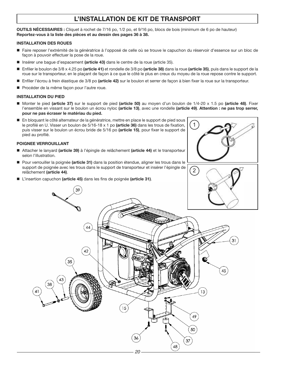 L’installation de kit de transport | Homelite HG3510 User Manual | Page 20 / 44