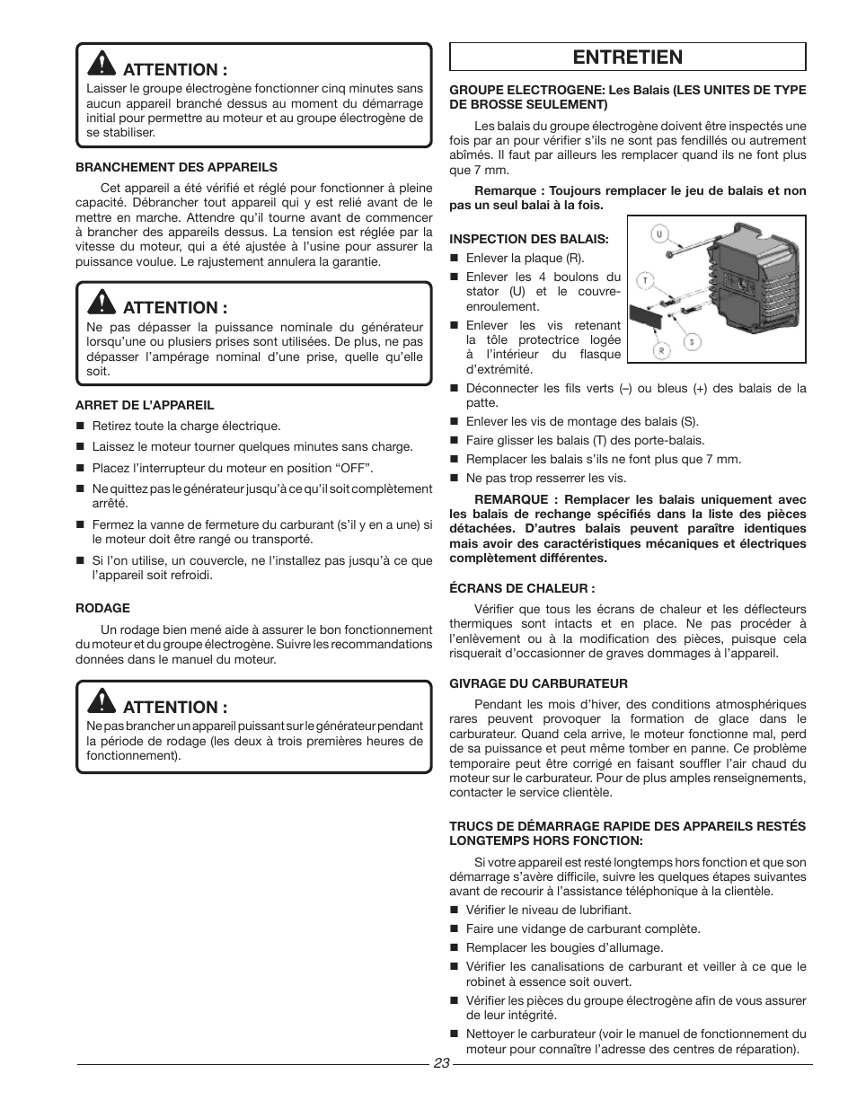 Entretien, Attention | Homelite HG3510 User Manual | Page 23 / 44