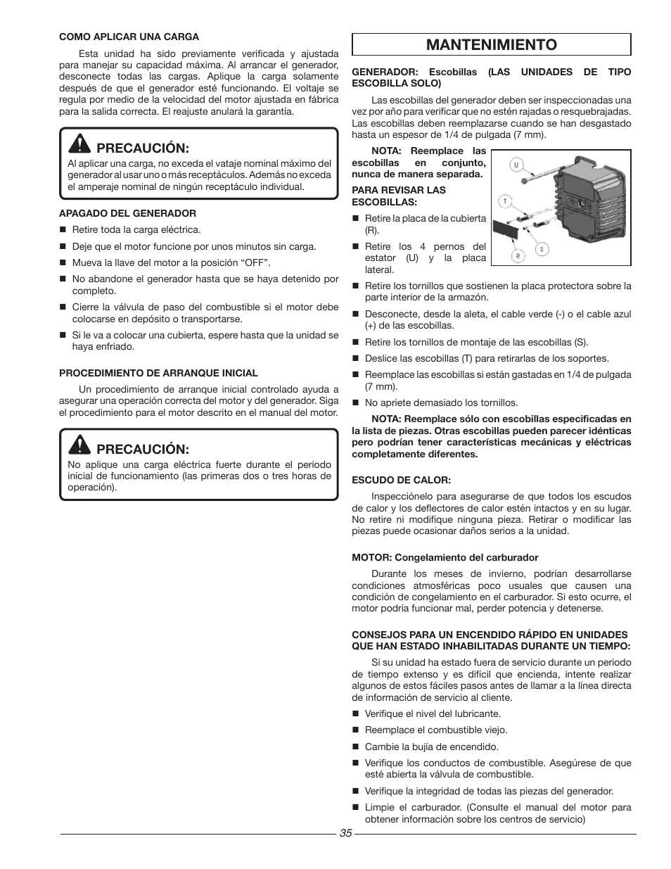 Mantenimiento, Precaución | Homelite HG3510 User Manual | Page 35 / 44