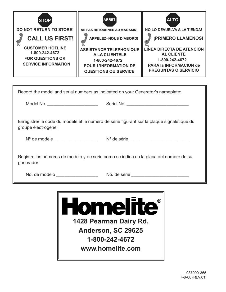 Call us first | Homelite HG3510 User Manual | Page 44 / 44